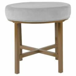 Circle Ottoman with Gold Metal X-Base- HomePop Silver -Ottomans Official Shop unnamed file 5089