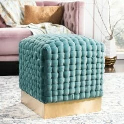 Ravyn Woven Velvet Ottoman Seafoam - Safavieh
