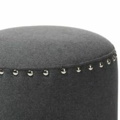 Rosine Modern and Contemporary Fabric Upholstered Nail Trim Ottoman - Baxton Studio Light Gray