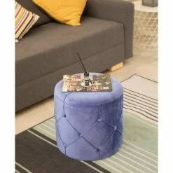 Fabulaxe Round Wooden Velvet Ottoman Stool with Lid