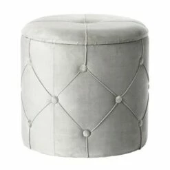 Fabulaxe Round Wooden Velvet Ottoman Stool with Lid -Ottomans Official Shop unnamed file 5122