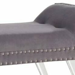 Amos Ottoman Bench with Nailhead Trim And Acrylic Legs Gray - Armen Living