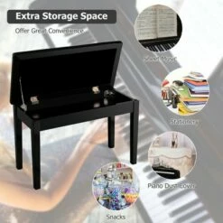 Costway Solid Wood PU Leather Piano Bench Padded Double Duet Keyboard Seat Storage Black -Ottomans Official Shop unnamed file 5162