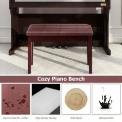Costway Solid Wood PU Leather Piano Bench Padded Double Duet Keyboard Seat Storage Brown -Ottomans Official Shop unnamed file 5178