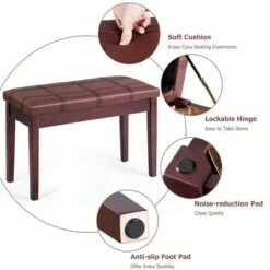 Costway Solid Wood PU Leather Piano Bench Padded Double Duet Keyboard Seat Storage Brown -Ottomans Official Shop unnamed file 5180