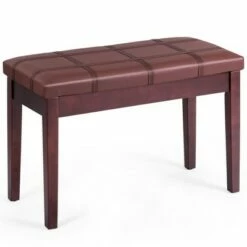 Costway Solid Wood PU Leather Piano Bench Padded Double Duet Keyboard Seat Storage Brown -Ottomans Official Shop unnamed file 5181