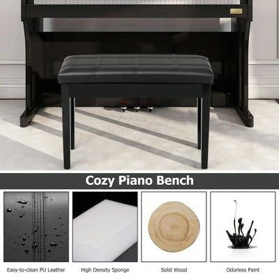 Costway Solid Wood PU Leather Piano Bench Padded Double Duet Keyboard Seat Storage Black 7 Costway Solid Wood PU Leather Piano Bench Padded Double Duet Keyboard Seat Storage Black - Image 5