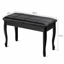 Costway PU Leather Solid Wood Piano Bench Padded Double Duet Keyboard Seat Storage Black