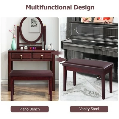 Costway Solid Wood PU Leather Piano Bench Padded Double Duet Keyboard Seat Storage Brown 5 Costway Solid Wood PU Leather Piano Bench Padded Double Duet Keyboard Seat Storage Brown - Image 4
