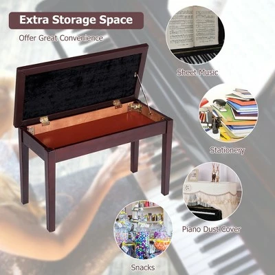 Costway Solid Wood PU Leather Piano Bench Padded Double Duet Keyboard Seat Storage Brown 7 Costway Solid Wood PU Leather Piano Bench Padded Double Duet Keyboard Seat Storage Brown - Image 6