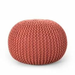 Nahunta Modern Knitted Cotton Round Pouf - Christopher Knight Home Coral -Ottomans Official Shop unnamed file 5230