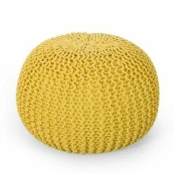 Nahunta Modern Knitted Cotton Round Pouf - Christopher Knight Home Coral -Ottomans Official Shop unnamed file 5233