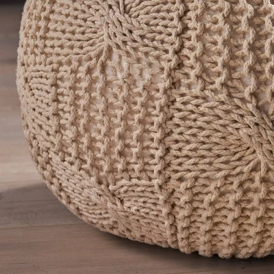 Anouk Knitted Cotton Pouf - Christopher Knight Home Beige 5 Anouk Knitted Cotton Pouf - Christopher Knight Home Beige - Image 3
