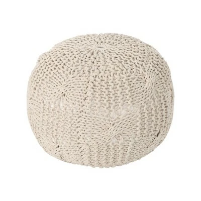Anouk Knitted Cotton Pouf - Christopher Knight Home Beige 7 Anouk Knitted Cotton Pouf - Christopher Knight Home Beige - Image 5