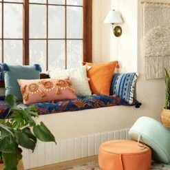 Opalhouse Designed With Jungalow Appenine Linen Stacking Pouf - Opalhouse™ designed with Jungalow™ Orange/green