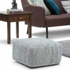Terri Square Pouf - WyndenHall Patterned Maroon Melange