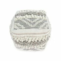 Gerardo Contemporary Wool and Cotton Pouf Ottoman Natural/White - Christopher Knight Home