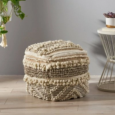Gerardo Contemporary Wool and Cotton Pouf Ottoman Natural/White - Christopher Knight Home 8 Gerardo Contemporary Wool and Cotton Pouf Ottoman Natural/White - Christopher Knight Home - Image 6