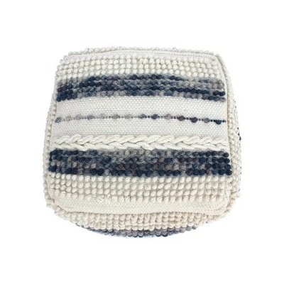 Hambo Contemporary Wool and Cotton Pouf Ottoman White/Blue - Christopher Knight Home 4 Hambo Contemporary Wool and Cotton Pouf Ottoman White/Blue - Christopher Knight Home - Image 2