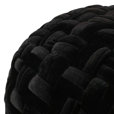 Negley Modern Glam Cable Weave Velvet Round Pouf - Christopher Knight Home Black 7 Negley Modern Glam Cable Weave Velvet Round Pouf - Christopher Knight Home Black - Image 5