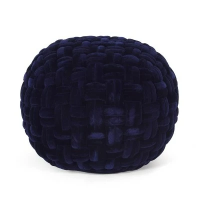 Negley Modern Glam Cable Weave Velvet Round Pouf - Christopher Knight Home Black 9 Negley Modern Glam Cable Weave Velvet Round Pouf - Christopher Knight Home Black - Image 7