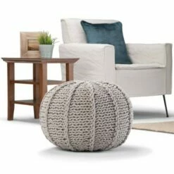 Fabian Transitional Round Hand Knit Pouf Gray - WyndenHall