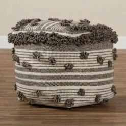 Eligah Handwoven Wool Moroccan Inspired Pouf Ottoman Ivory/Brown - Baxton Studio -Ottomans Official Shop unnamed file 5627