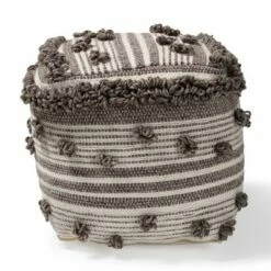 Eligah Handwoven Wool Moroccan Inspired Pouf Ottoman Ivory/Brown - Baxton Studio -Ottomans Official Shop unnamed file 5629