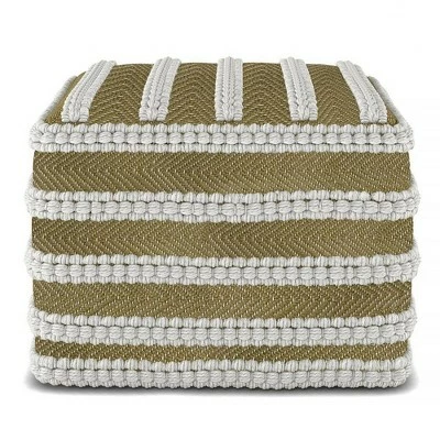 Jericho Square Woven PET Polyester Pouf Natural/White - WyndenHall 6 Jericho Square Woven PET Polyester Pouf Natural/White - WyndenHall - Image 4