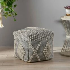 Brinket Contemporary Faux Yarn Pouf Ottoman Ivory/Gray - Christopher Knight Home -Ottomans Official Shop unnamed file 5639