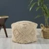 Brower Boho Wool and Cotton Ottoman Pouf Ivory - Christopher Knight Home