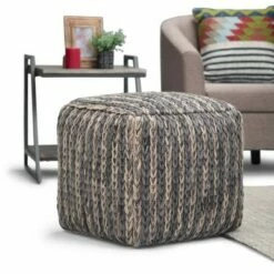 Morell Cube Pouf Natural/Blue - WyndenHall