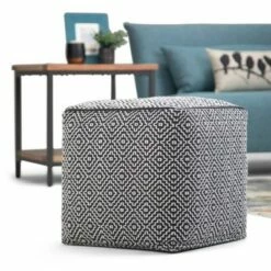 Dawsey Moroccan Inspired Pouf Blue/White - WyndenHall