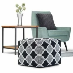 Denham Moroccan Inspired Square Pouf Black/Gray/White - Wyndenhall