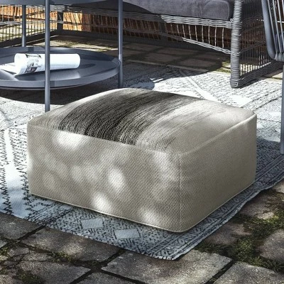 Irena Square Woven PET Polyester Pouf Gray/White - WyndenHall 3 Irena Square Woven PET Polyester Pouf Gray/White - WyndenHall
