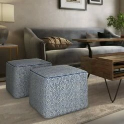 Dougan Square Pouf Patterned - WyndenHall Black/natural