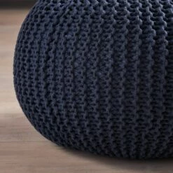 Abena Modern Knitted Cotton Round Pouf - Christopher Knight Home Beige -Ottomans Official Shop unnamed file 5730