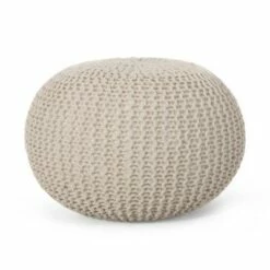 Abena Modern Knitted Cotton Round Pouf - Christopher Knight Home Beige -Ottomans Official Shop unnamed file 5737