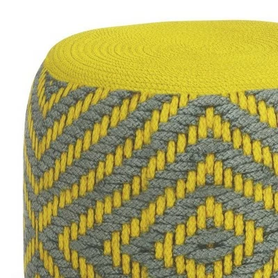 Elza Round Woven PET Polyester Pouf Gray/Yellow - WyndenHall 4 Elza Round Woven PET Polyester Pouf Gray/Yellow - WyndenHall - Image 2