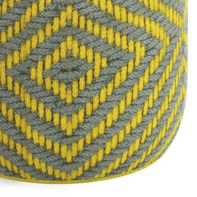 Elza Round Woven PET Polyester Pouf Gray/Yellow - WyndenHall 6 Elza Round Woven PET Polyester Pouf Gray/Yellow - WyndenHall - Image 4