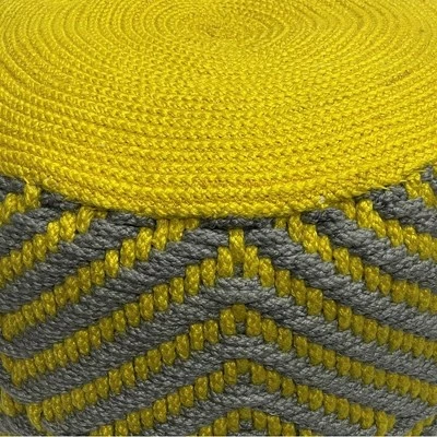 Elza Round Woven PET Polyester Pouf Gray/Yellow - WyndenHall 7 Elza Round Woven PET Polyester Pouf Gray/Yellow - WyndenHall - Image 5