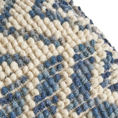 Freesia Boho Wool and Cotton Large Ottoman Pouf White/Blue - Christopher Knight Home 5 Freesia Boho Wool and Cotton Large Ottoman Pouf White/Blue - Christopher Knight Home - Image 3