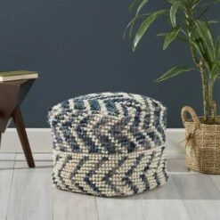 Freesia Boho Wool and Cotton Large Ottoman Pouf White/Blue - Christopher Knight Home 13 Freesia Boho Wool and Cotton Large Ottoman Pouf White/Blue - Christopher Knight Home -Ottomans Official Shop unnamed file 5772