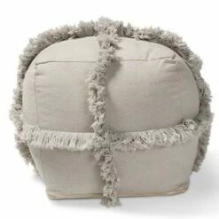 Alfro Handwoven Cotton Fringe Pouf Ottoman - Baxton Studio Gray -Ottomans Official Shop unnamed file 5786