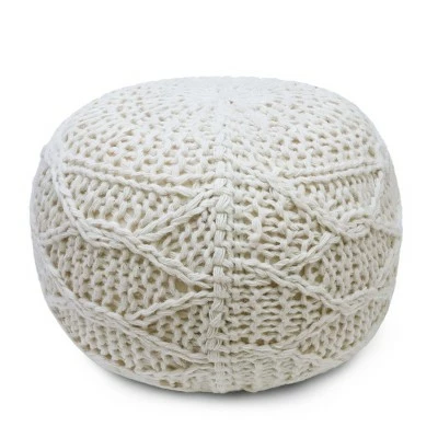 Morven Handmade Boho Fabric Pouf Cream - Christopher Knight Home 4 Morven Handmade Boho Fabric Pouf Cream - Christopher Knight Home - Image 2