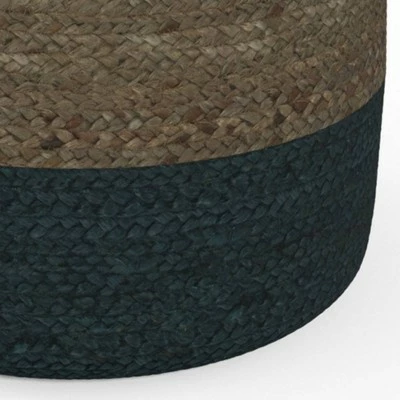 Maron Round Pouf Teal/ Natural - WyndenHall 6 Maron Round Pouf Teal/ Natural - WyndenHall - Image 4