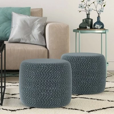 Brodie Round Braided Pouf Aegean Blue/Natural - WyndenHall 3 Brodie Round Braided Pouf Aegean Blue/Natural - WyndenHall