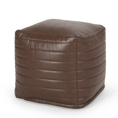 Baddow Contemporary Faux Leather Channel Stitch Cube Pouf - Christopher Knight Home Gray 9 Baddow Contemporary Faux Leather Channel Stitch Cube Pouf - Christopher Knight Home Gray - Image 7