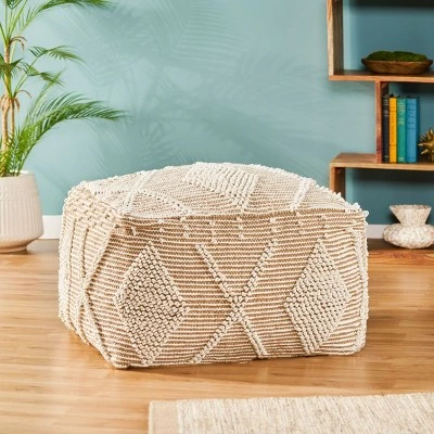 Brinket Large Contemporary Handcrafted Faux Yarn Square Pouf Ivory/Taupe - Christopher Knight Home 3 Brinket Large Contemporary Handcrafted Faux Yarn Square Pouf Ivory/Taupe - Christopher Knight Home
