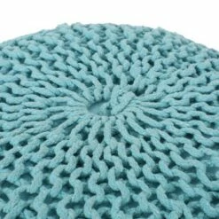 Hortense Modern Knitted Cotton Round Pouf - Christopher Knight Home Blue -Ottomans Official Shop unnamed file 5944